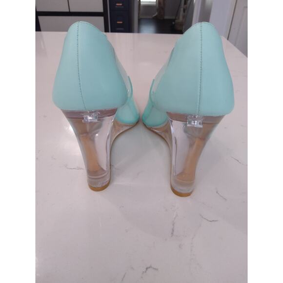 ⏳Forever 21 wedge heels bluegreen size 7.5 women's. Wedge is plastic resin Vogue - Picture 5 of 7